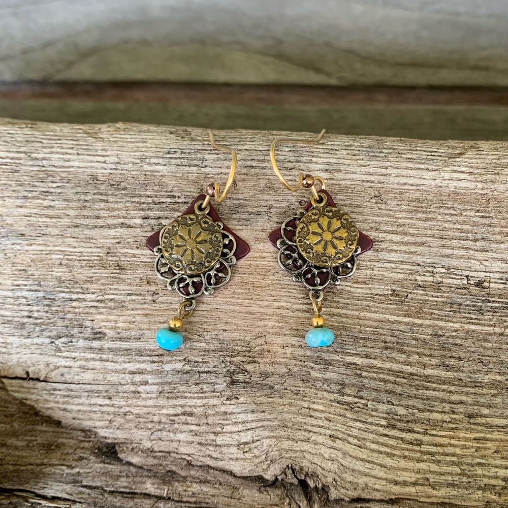 Boho layered earrings with turquoise bead
